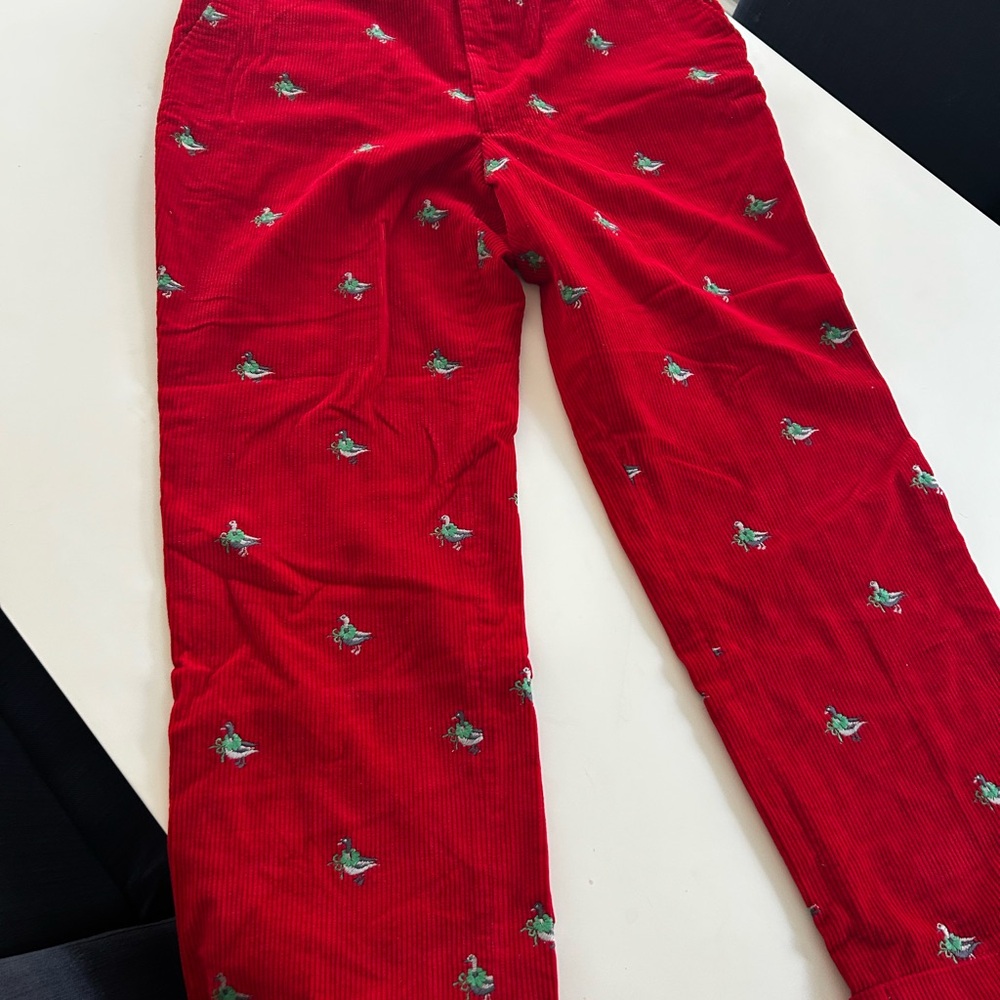 Murray’s Red Corduroy Pants with Embroidered Ducks with Wreaths